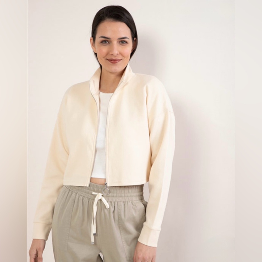 NWT Marquis Women’s Buttery Yellow Cropped Zip-Up Sweater, Size XL, Cotton Blend - Picture 2 of 7